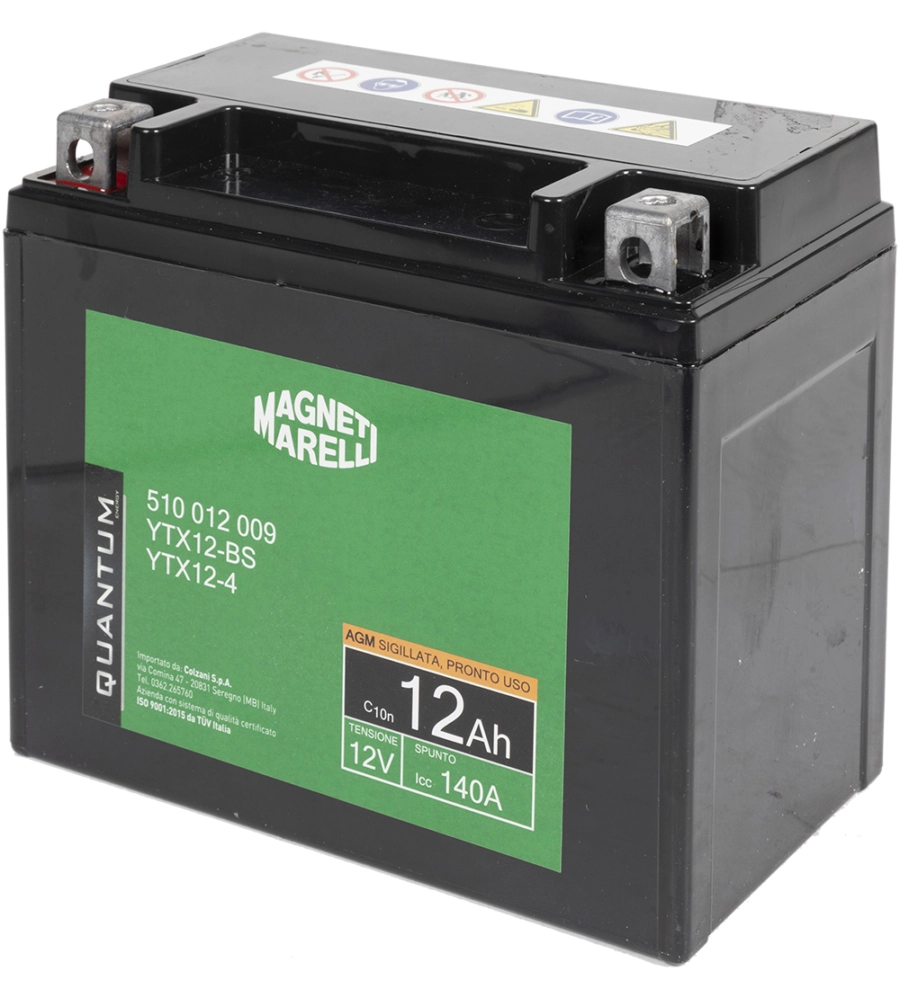 MAGNETI MARELLI BATTERIA MOTO E SCOOTER 12AH 12V 140A TECNOLOGIA AGM SIGILLATA POLO POSITIVO SINISTRO